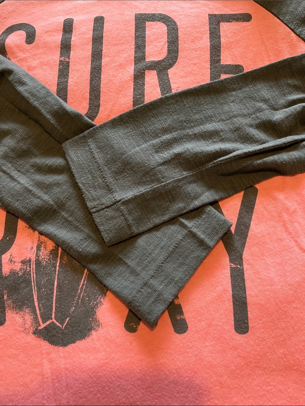 Roxy Coral and Gray Surf Raglan Long-Sleeve Tee Size L Cotton /Polyester - Picture 5 of 7